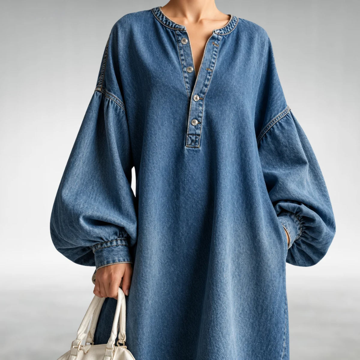 Danna™ | Denim Puff-Sleeve Maxi Dress