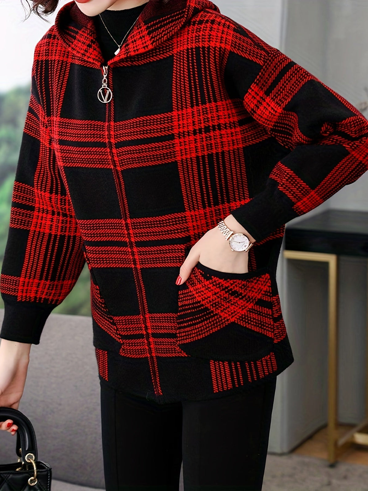 Delaney™ | Checked Hooded Zip-Up Jacket