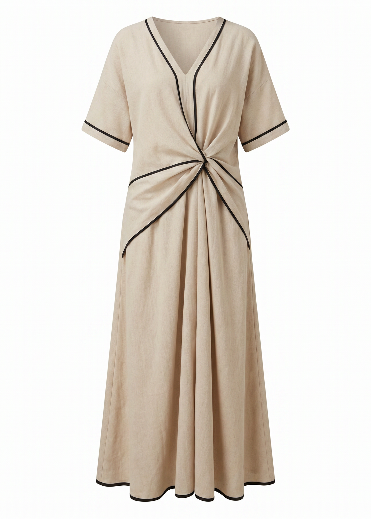 Women's Summer Dress | Twist Front Maxi V-Neck Trim