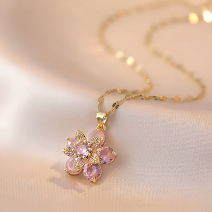 Luxury Spinning Zircon Flower Necklace