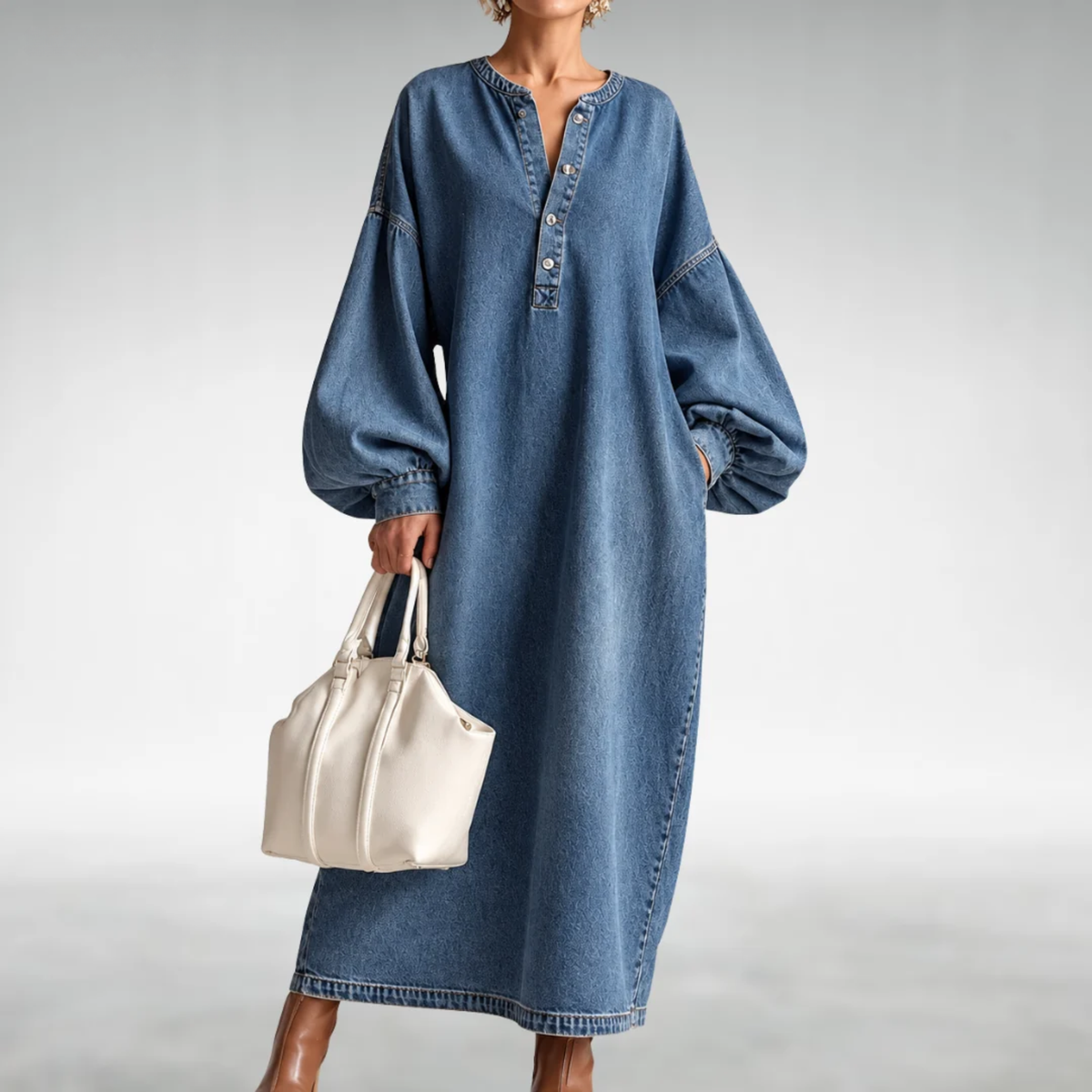 Danna™ | Denim Puff-Sleeve Maxi Dress