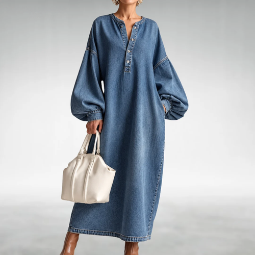 Danna™ | Denim Puff-Sleeve Maxi Dress