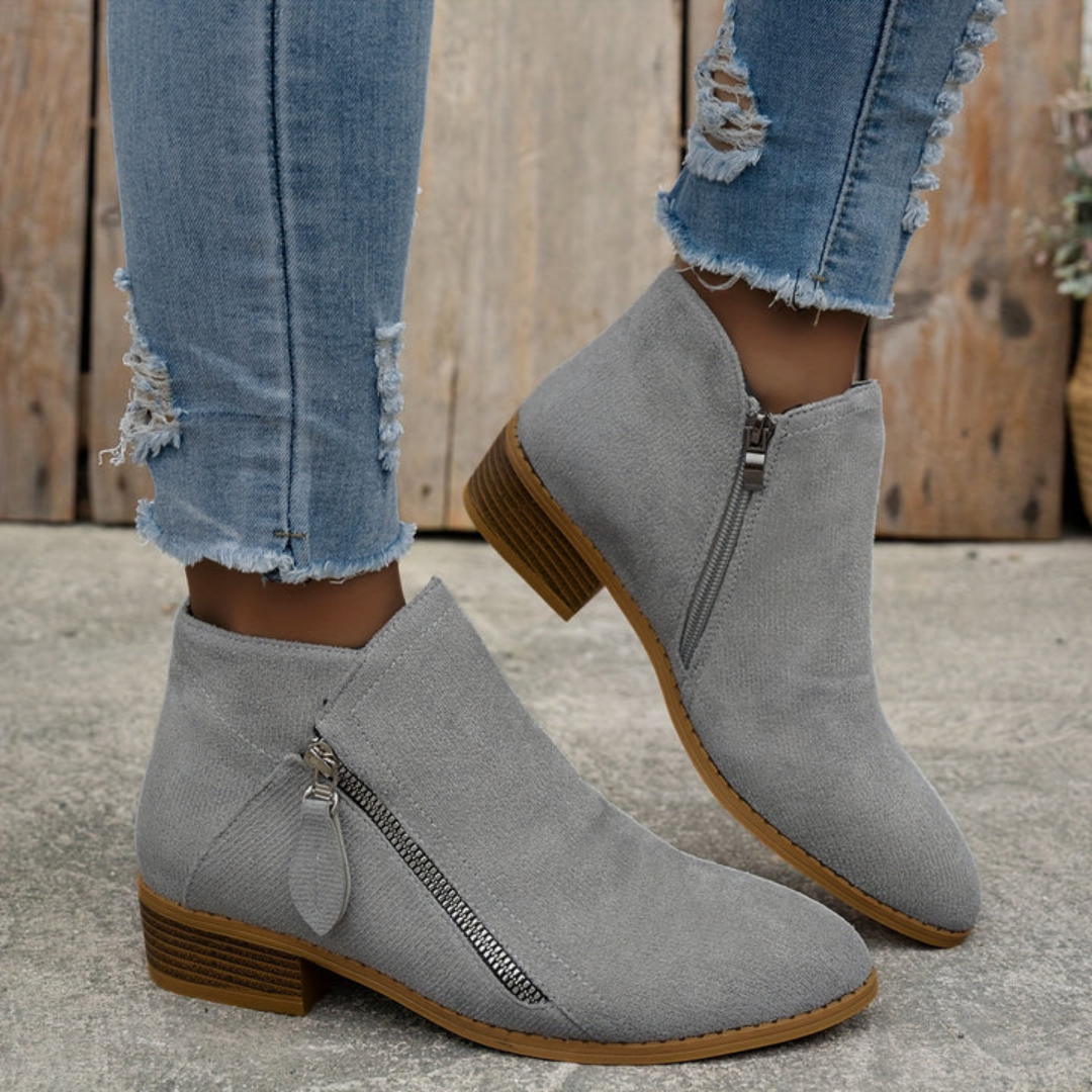 Aoibheann™ | Orthopedic Block Heel Ankle Boots with Side Zips
