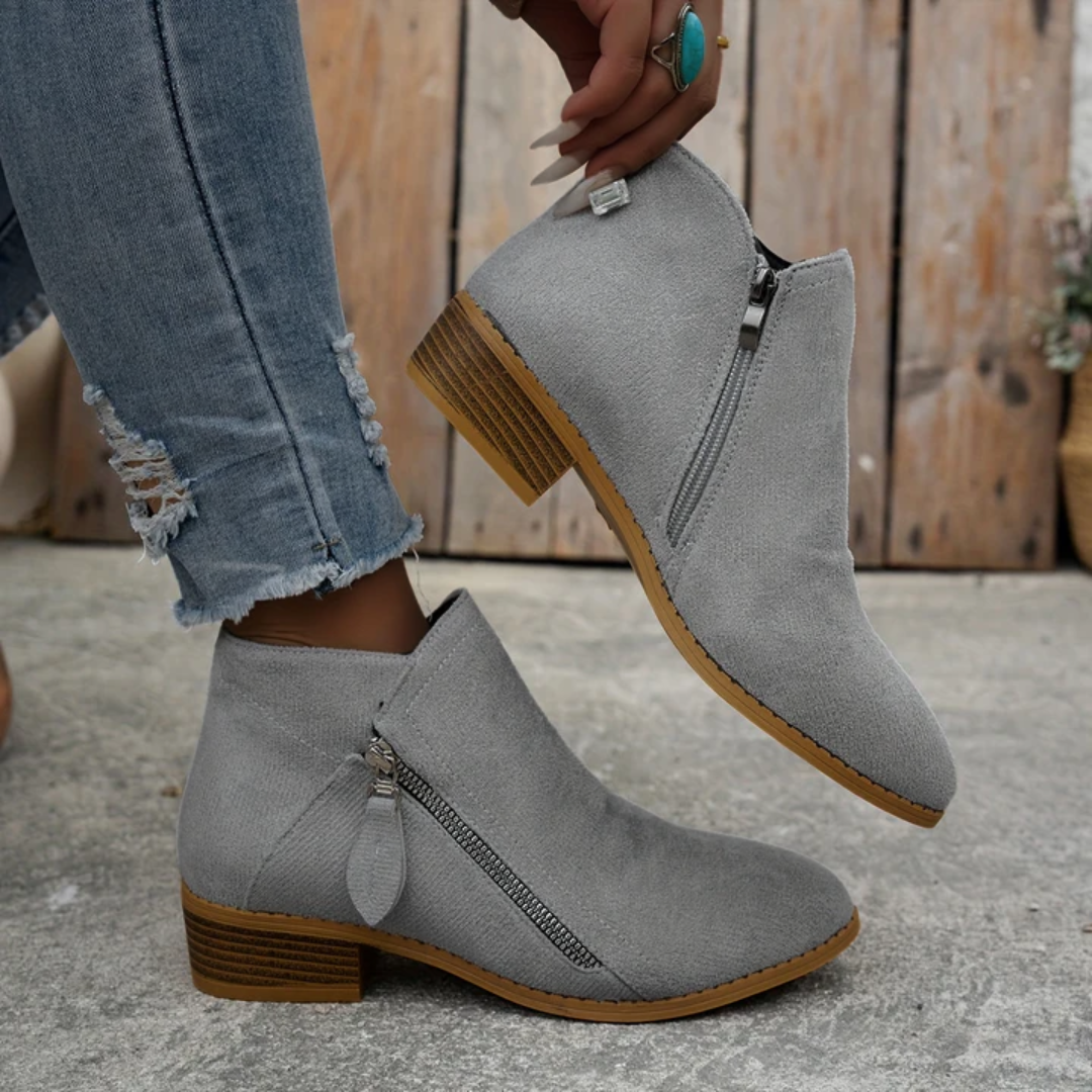 Aoibheann™ | Orthopedic Block Heel Ankle Boots with Side Zips