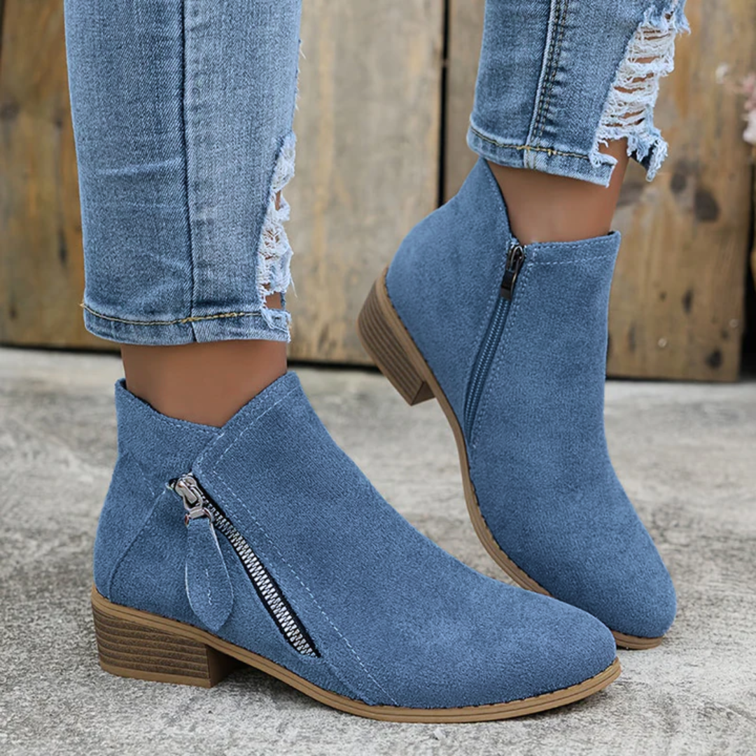 Aoibheann™ | Orthopedic Block Heel Ankle Boots with Side Zips