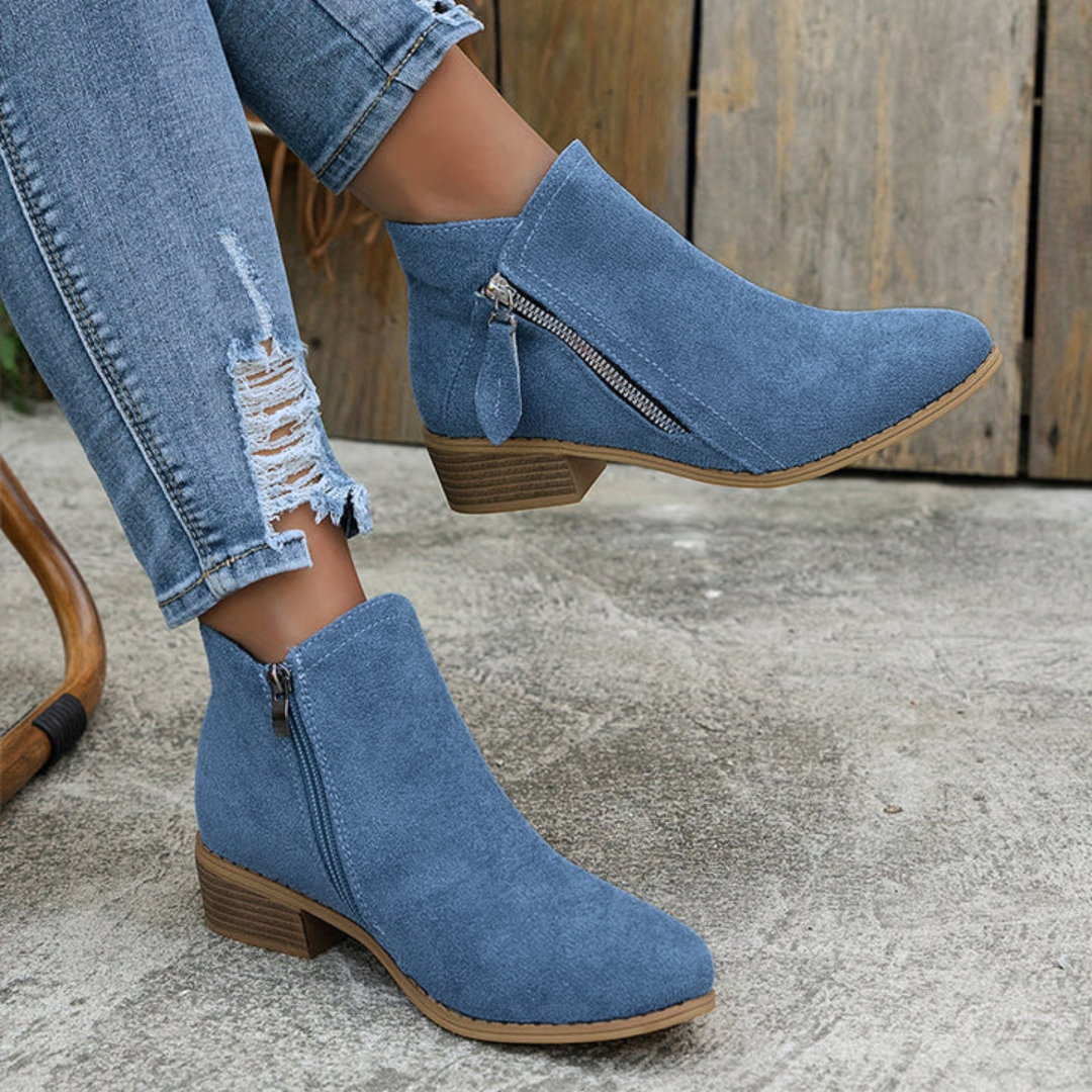 Aoibheann™ | Orthopedic Block Heel Ankle Boots with Side Zips