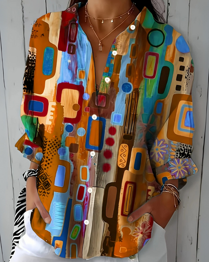 Catalina | Vibrant Artistic Button-Up Blouse
