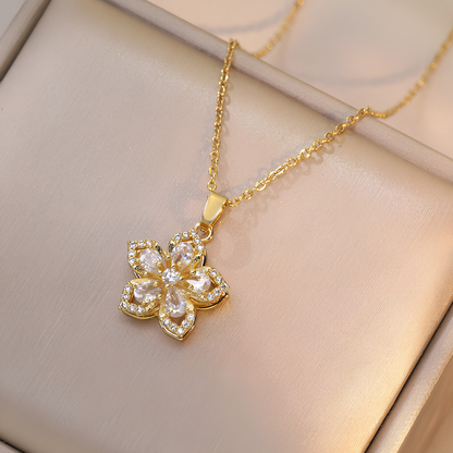 Luxury Spinning Zircon Flower Necklace