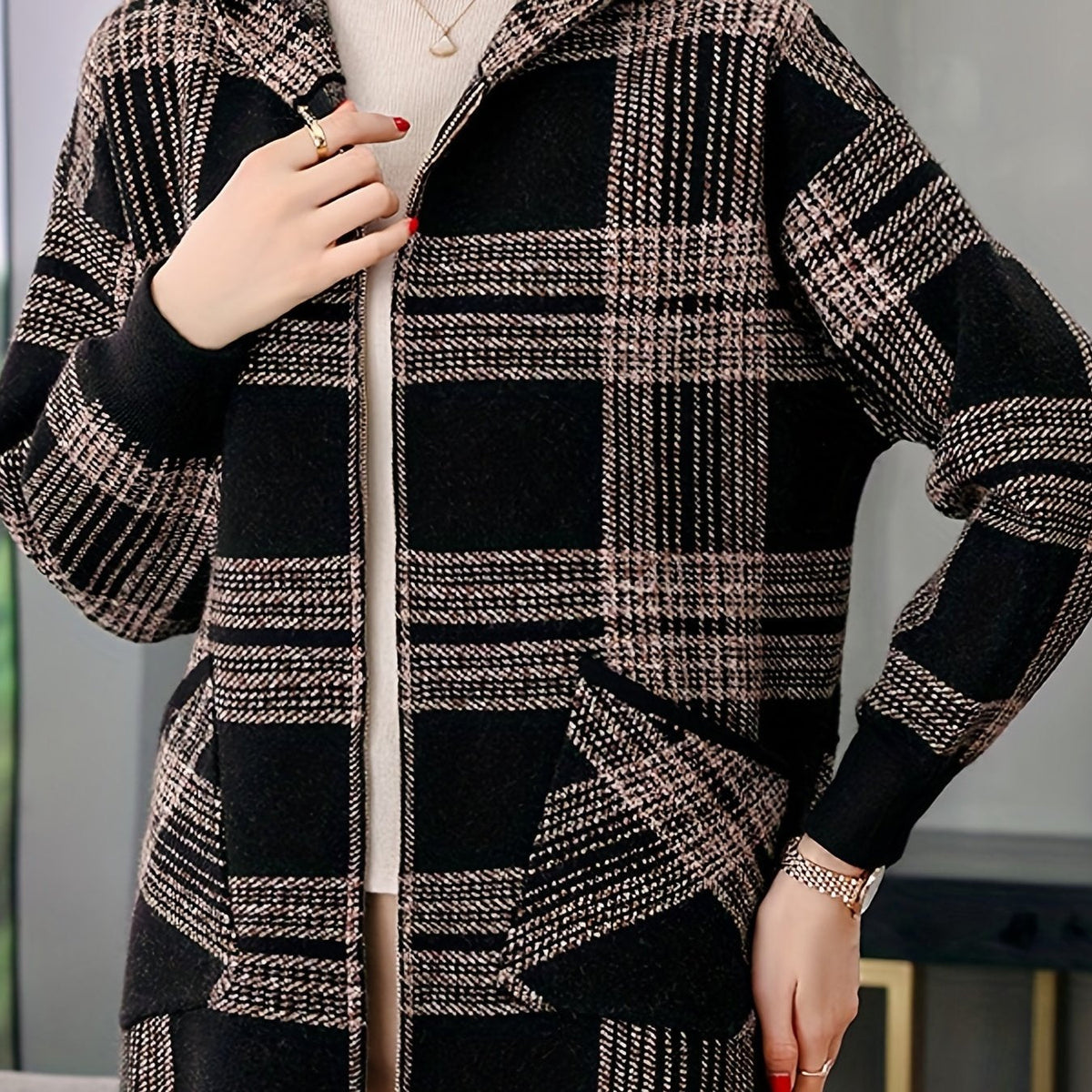 Delaney™ | Checked Hooded Zip-Up Jacket