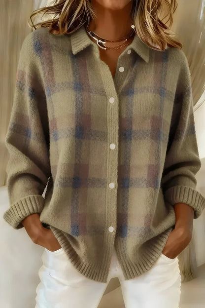 Brittany™ | Soft Plaid Button Cardigan