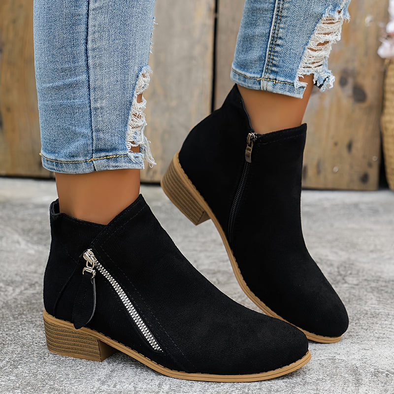 Aoibheann™ | Orthopedic Block Heel Ankle Boots with Side Zips