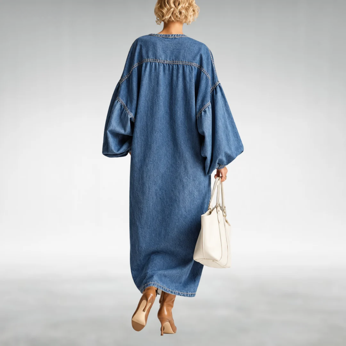 Danna™ | Denim Puff-Sleeve Maxi Dress