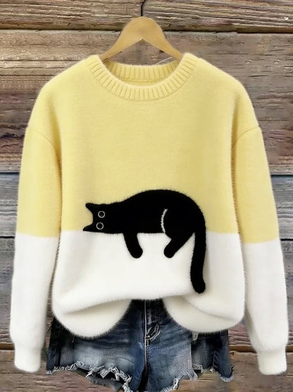 Bonnie™ — Cat Print Oversized Sweater
