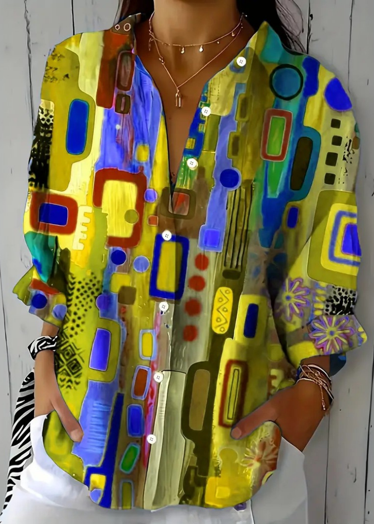 Catalina | Vibrant Artistic Button-Up Blouse