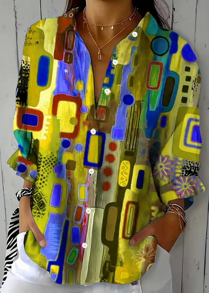 Catalina | Vibrant Artistic Button-Up Blouse