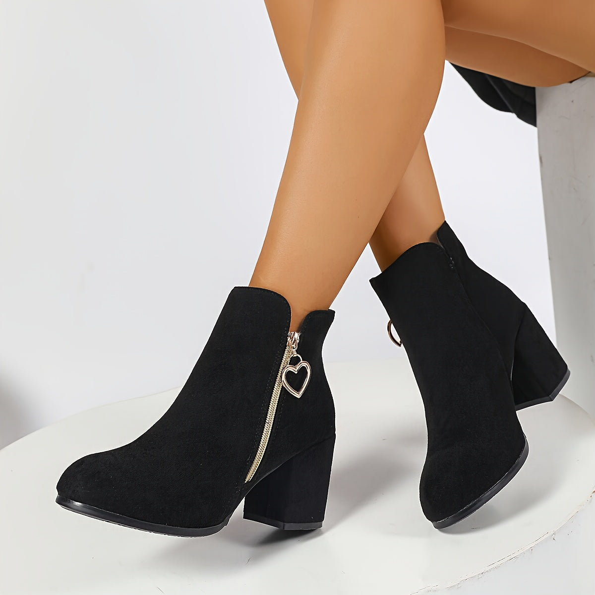 Millicent™ | Elegant Heart-Zip Ankle Boots