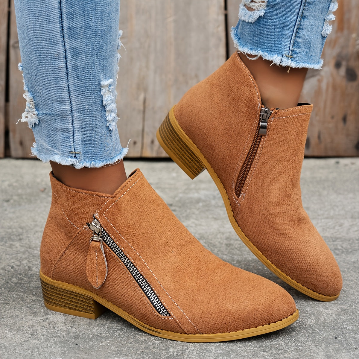 Aoibheann™ | Orthopedic Block Heel Ankle Boots with Side Zips