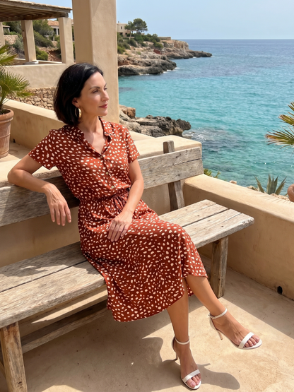 Belladonna | Printed Button Front Belted Midi Dress