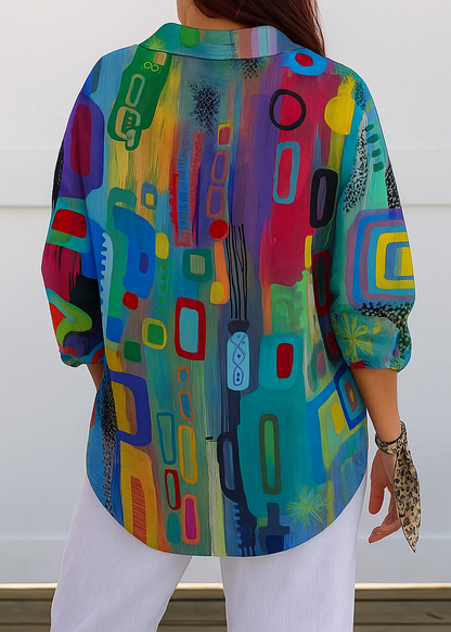 Catalina | Vibrant Artistic Button-Up Blouse