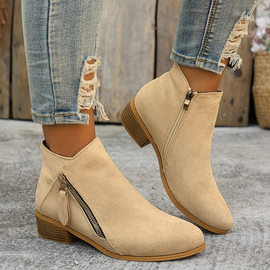 Aoibheann™ | Orthopedic Block Heel Ankle Boots with Side Zips