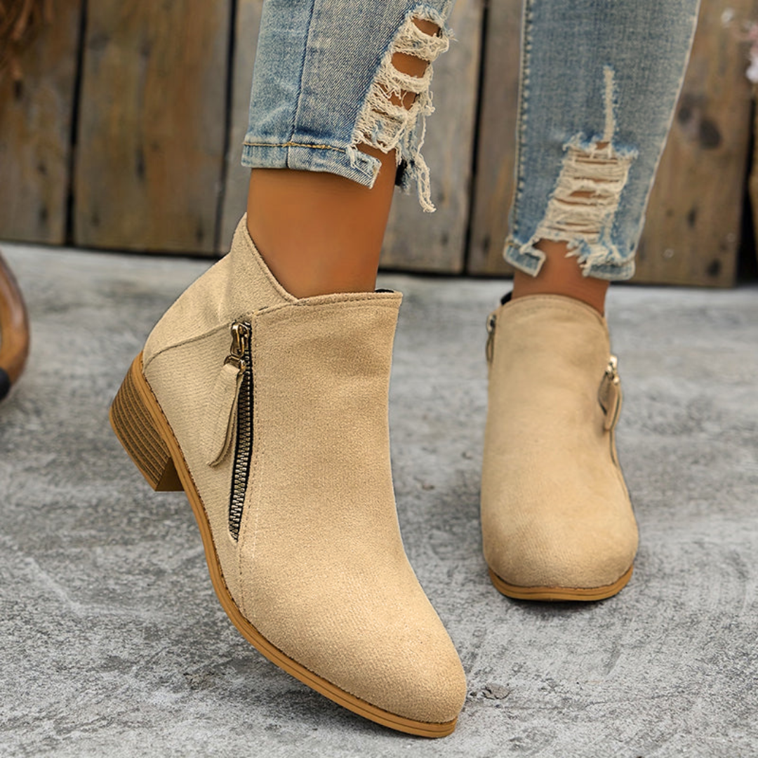 Aoibheann™ | Orthopedic Block Heel Ankle Boots with Side Zips