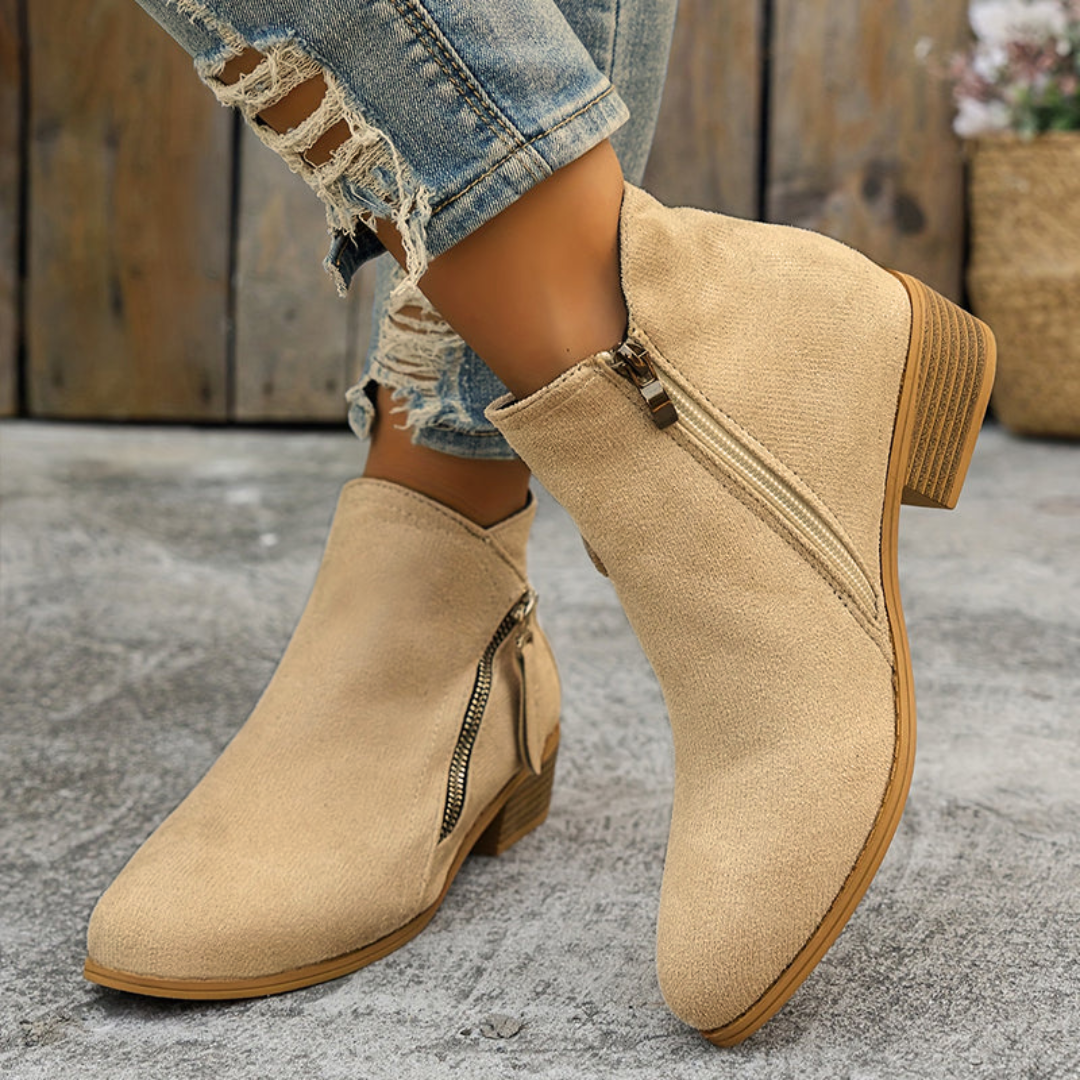 Aoibheann™ | Orthopedic Block Heel Ankle Boots with Side Zips