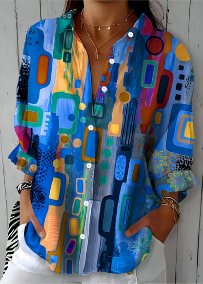 Catalina | Vibrant Artistic Button-Up Blouse
