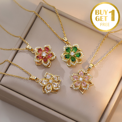 Luxury Spinning Zircon Flower Necklace