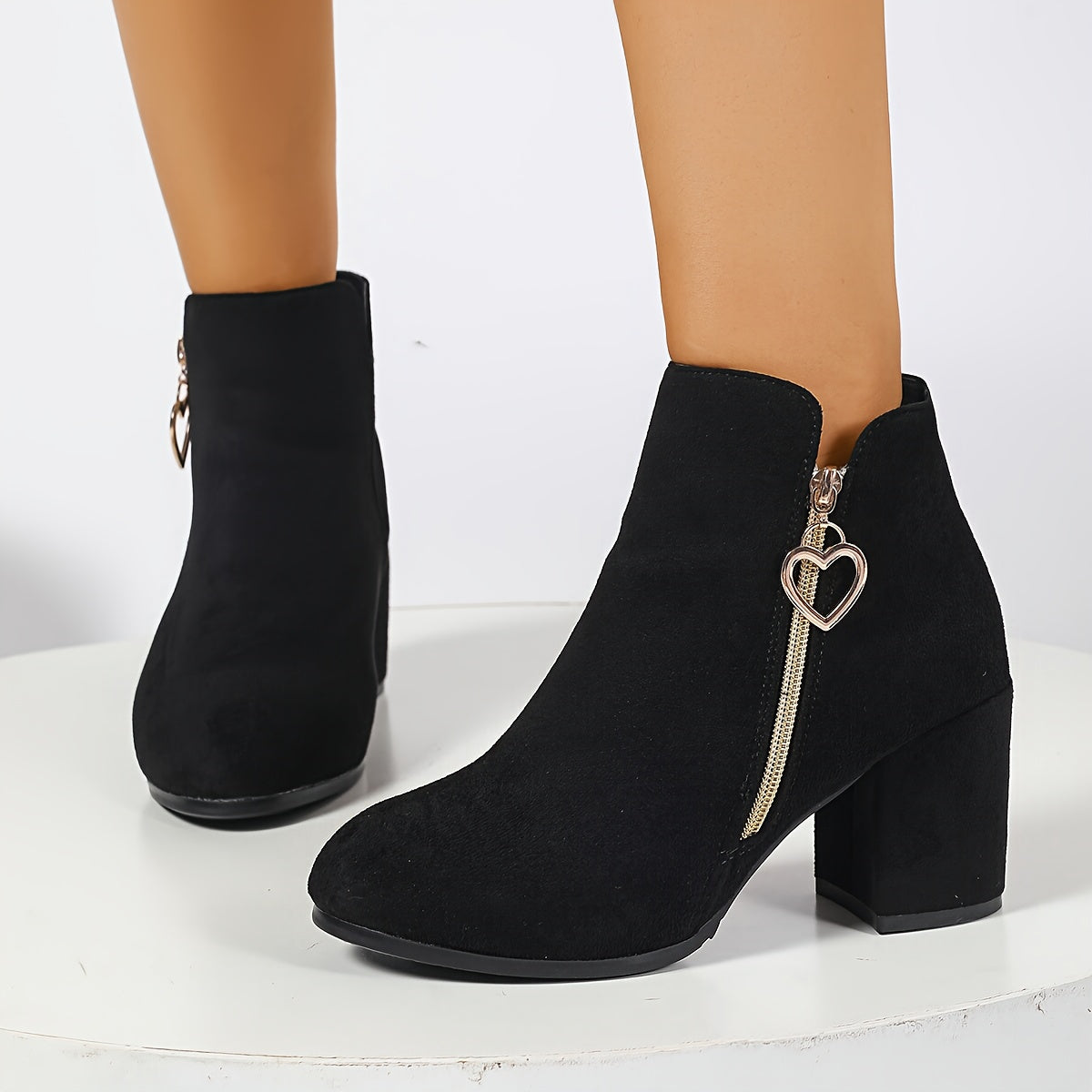Millicent™ | Elegant Heart-Zip Ankle Boots