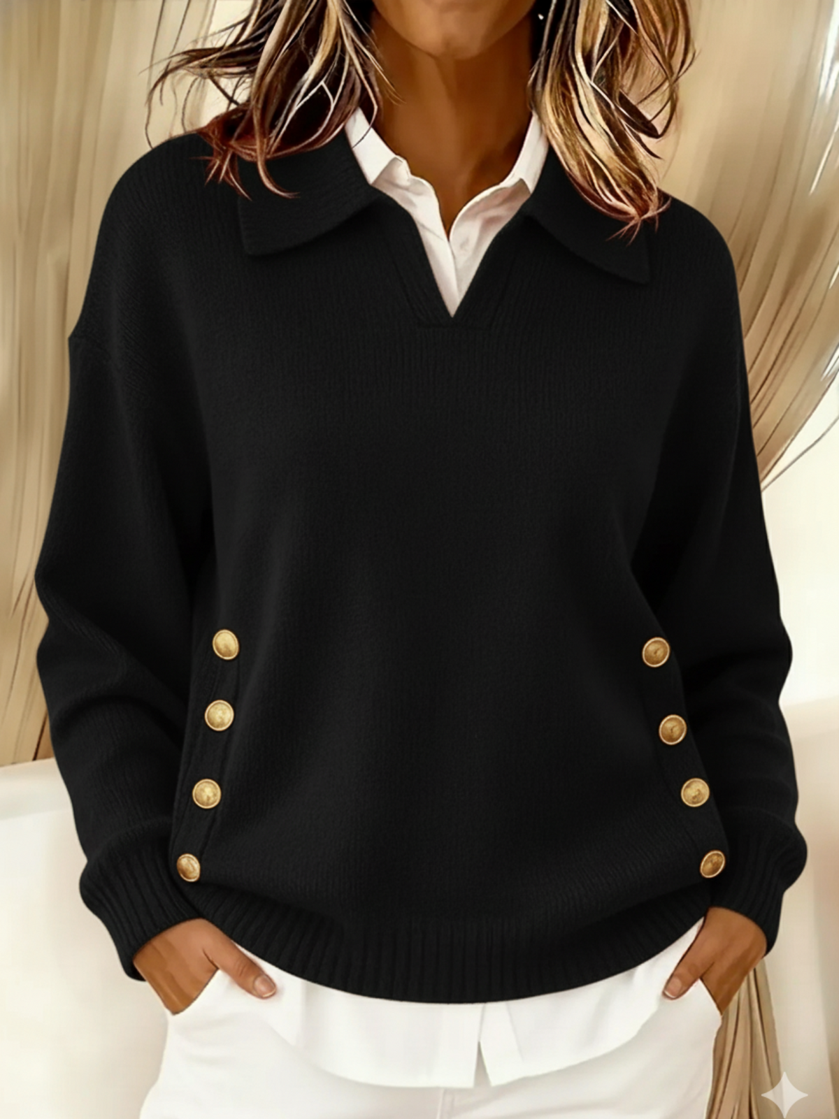 Vynette™ | V-Neck Sweater with Collar