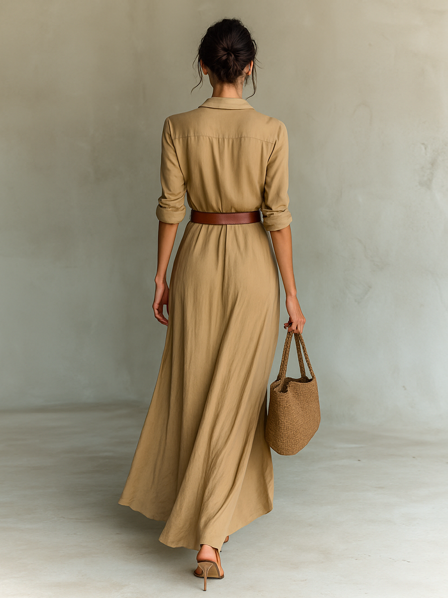 Philippine™ | Maxi Wrap Dress with Lapel Collar & Long Sleeves