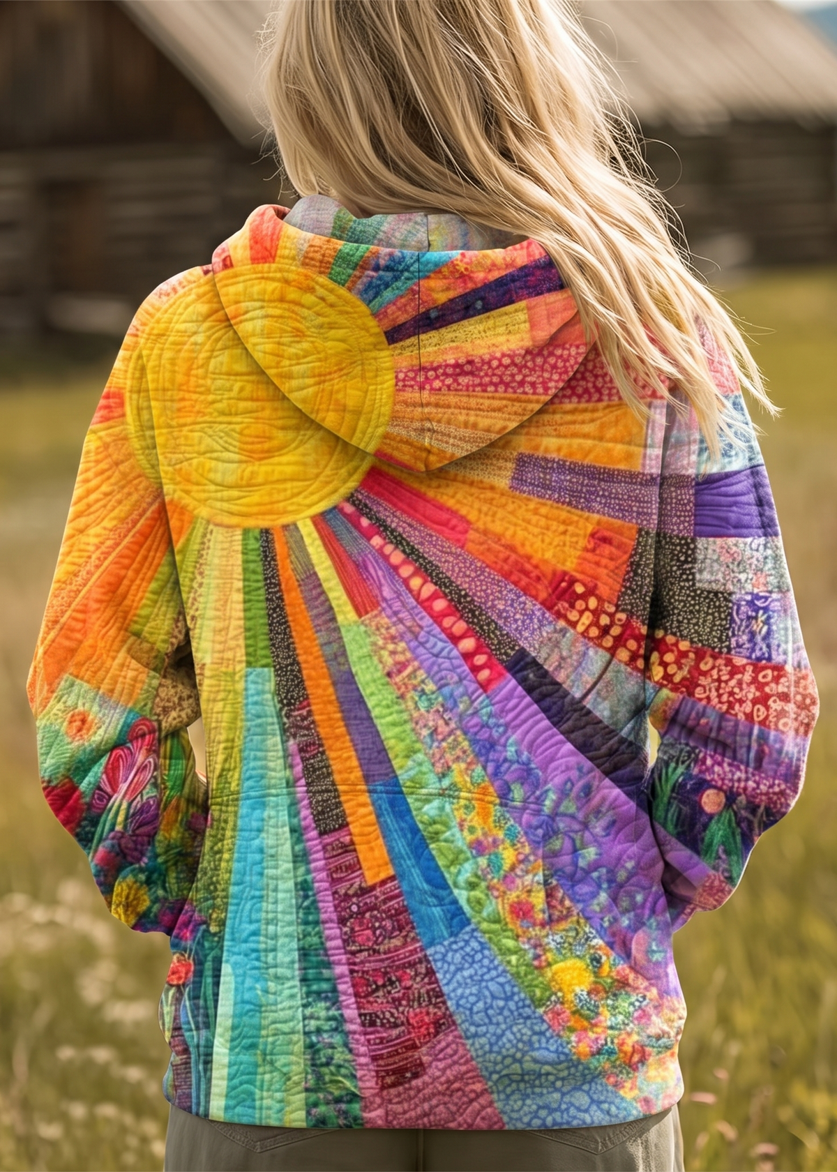 Dawnella™ | Bohemian Multicolor Patchwork Hoodie