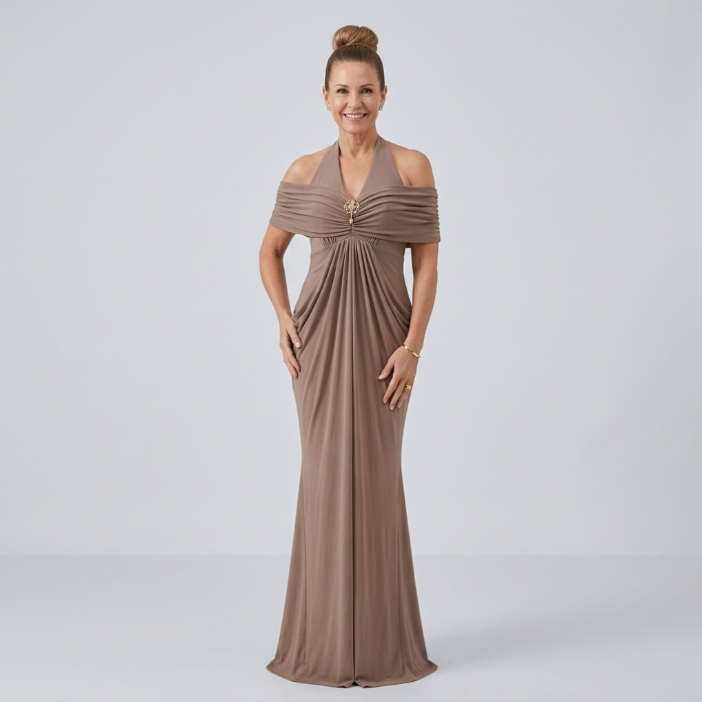Ernestine™ Draped Halter Cold-Shoulder Maxi Dress