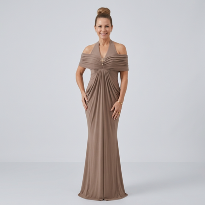Ernestine™ Draped Halter Cold-Shoulder Maxi Dress