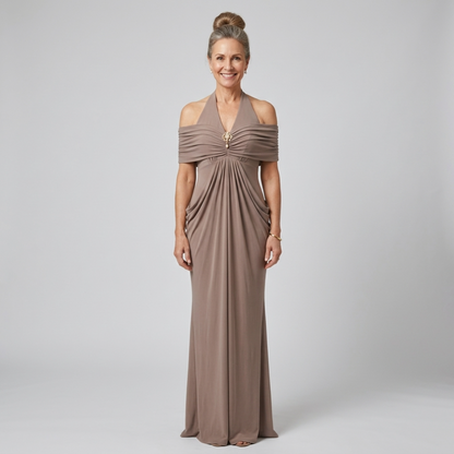 Ernestine™ Draped Halter Cold-Shoulder Maxi Dress