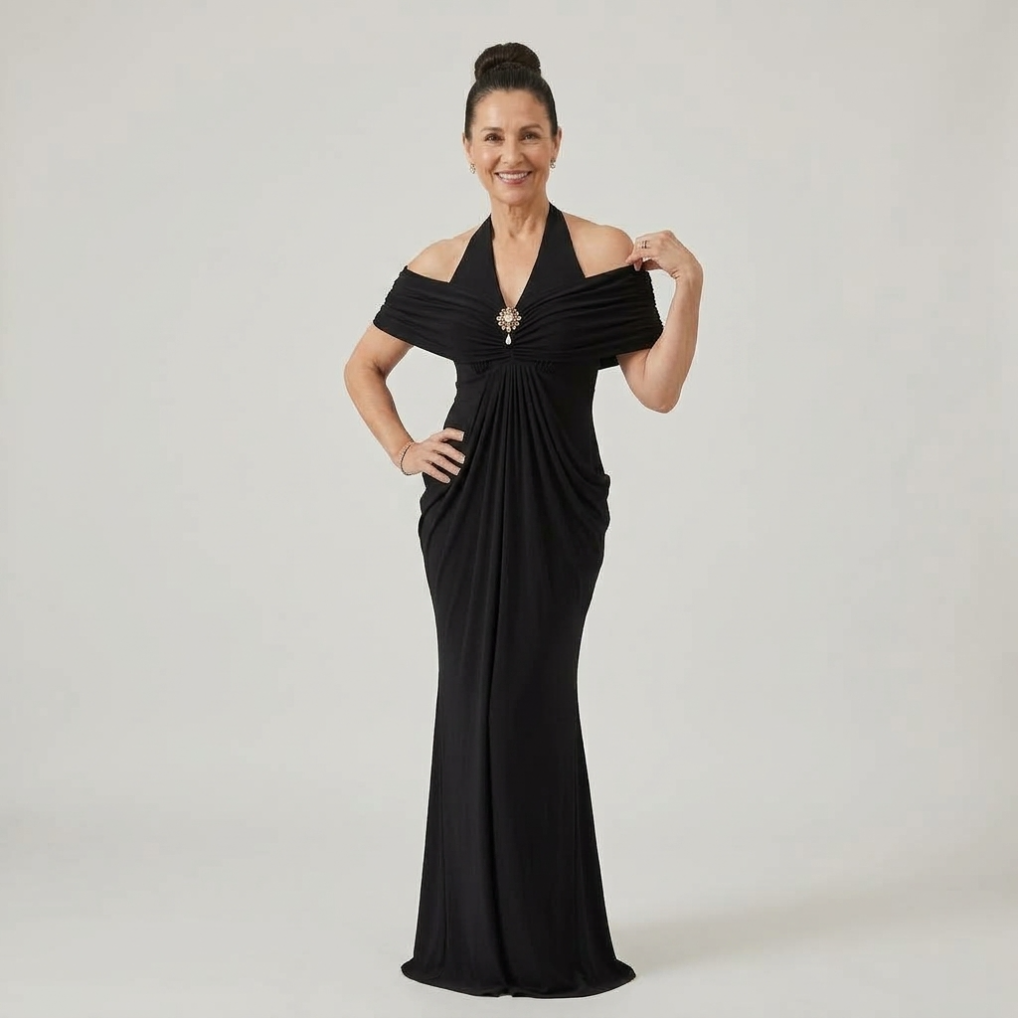 Ernestine™ Draped Halter Cold-Shoulder Maxi Dress