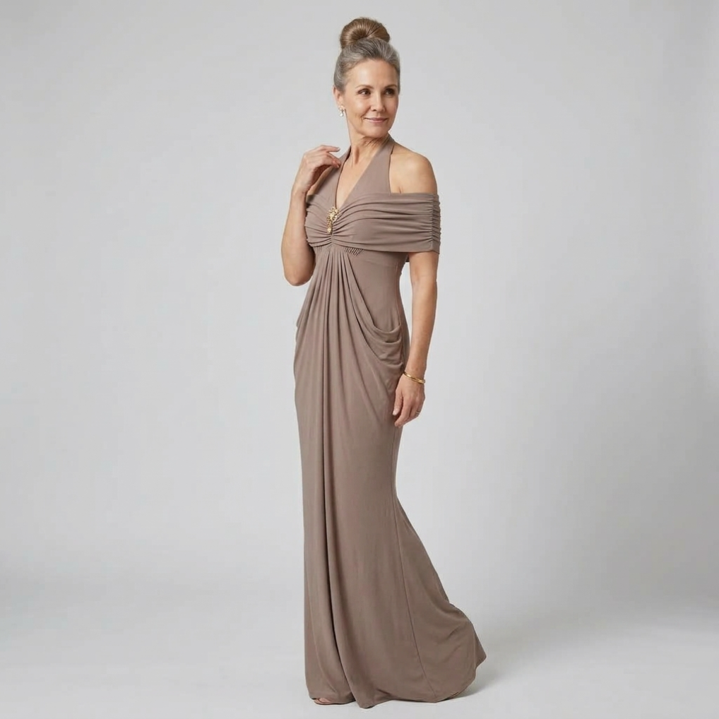 Ernestine™ Draped Halter Cold-Shoulder Maxi Dress