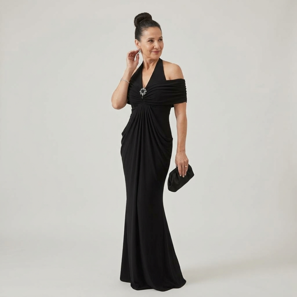 Ernestine™ Draped Halter Cold-Shoulder Maxi Dress