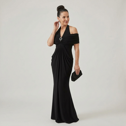 Ernestine™ Draped Halter Cold-Shoulder Maxi Dress