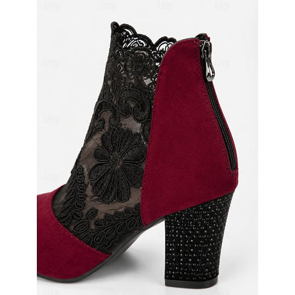 Helena™ | Floral-Lace Block Heel Ankle Boots