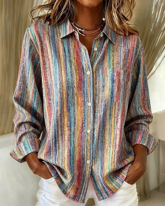 Joanie | Vintage Multicolor Striped Button Blouse