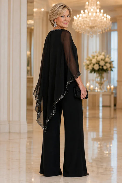Harriet™ | Beaded Chiffon Cape Pant Suit