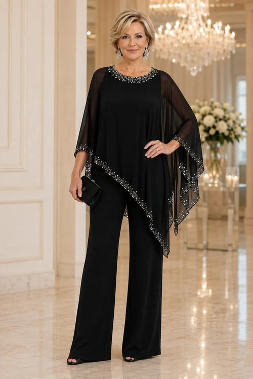Harriet™ | Beaded Chiffon Cape Pant Suit