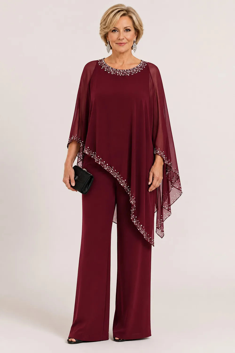 Harriet™ | Beaded Chiffon Cape Pant Suit