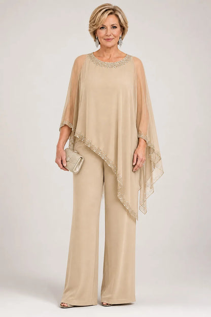 Harriet™ | Beaded Chiffon Cape Pant Suit