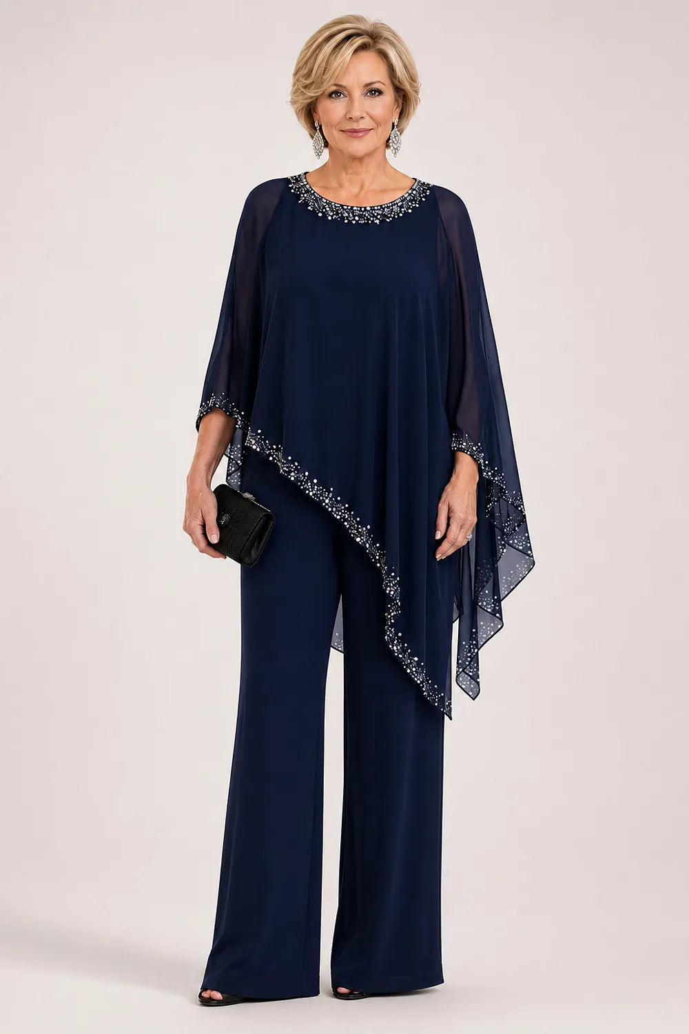 Harriet™ | Beaded Chiffon Cape Pant Suit
