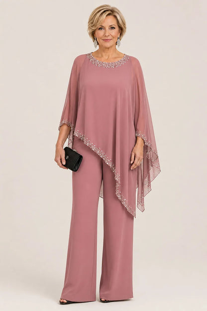 Harriet™ | Beaded Chiffon Cape Pant Suit