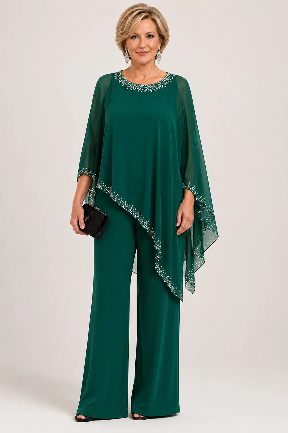 Harriet™ | Beaded Chiffon Cape Pant Suit