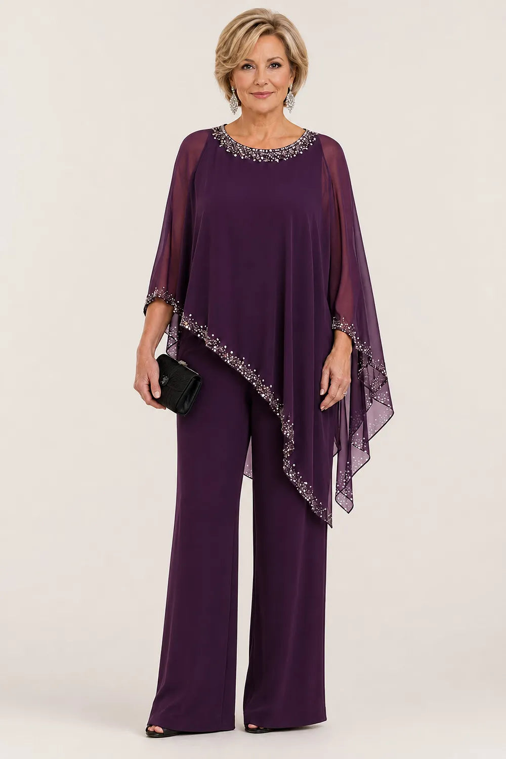 Harriet™ | Beaded Chiffon Cape Pant Suit