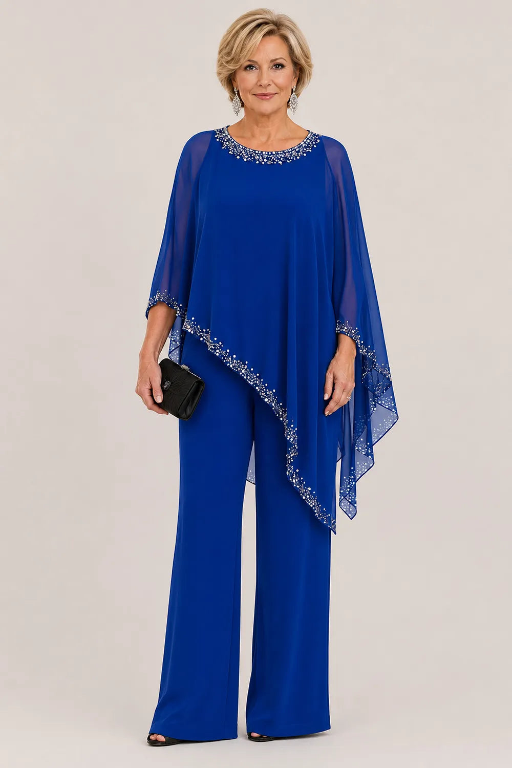 Harriet™ | Beaded Chiffon Cape Pant Suit